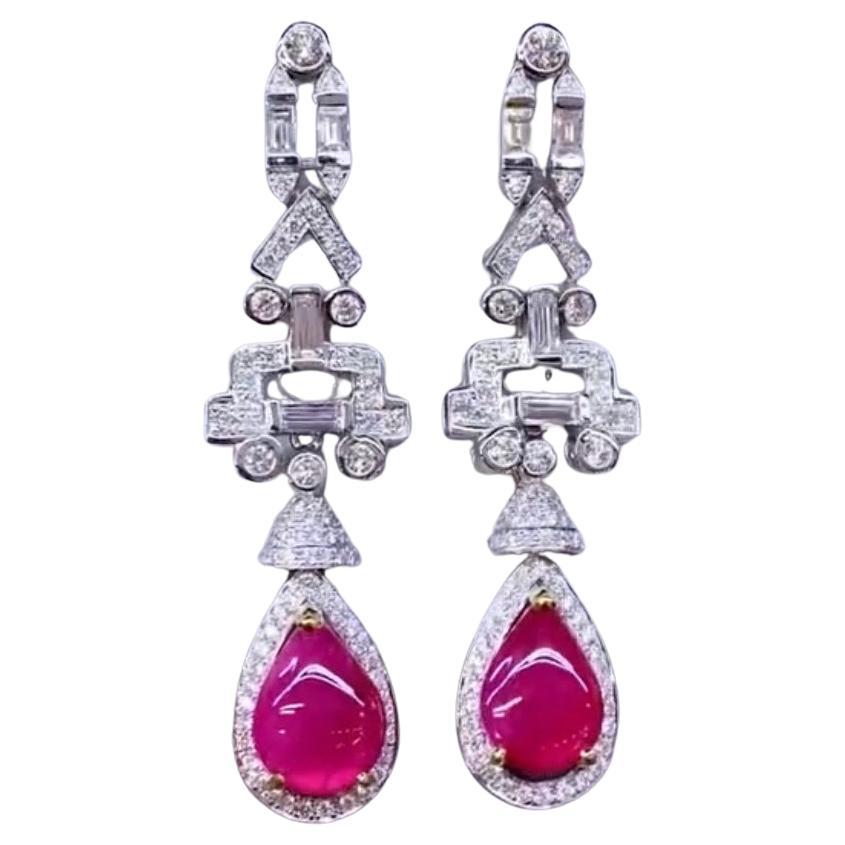 Rubini di Birmania certificati IGL 6,00 carati 3,15 carati di diamanti Oro 18k  Orecchini Art Deco