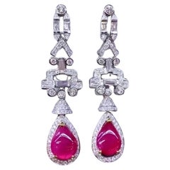 IGL Certified 6.00 Ct Burma Rubies 3.15 Ct Diamonds18k Gold  Art DecoEarrings