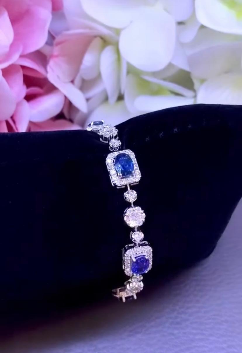 Zafiros de Ceilán de 6,00 qt con certificado AIG Diamantes de 3,00 qt Pulsera de oro de 18 quilates en Nuevo estado para la venta en Massafra, IT