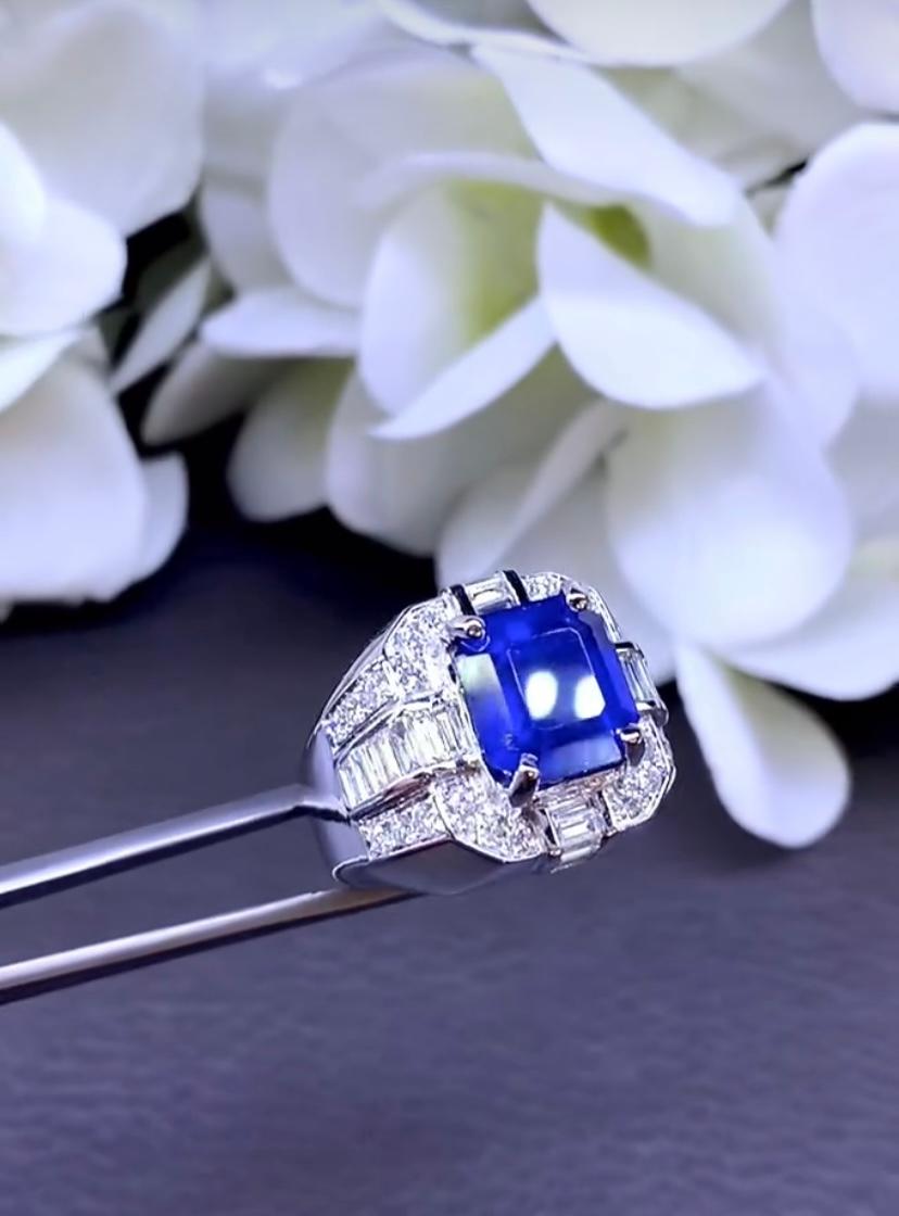 AIG Certified 6.00 Ct Natural Ceylon Sapphire. Diamonds 18k Gold Ring For Sale 1