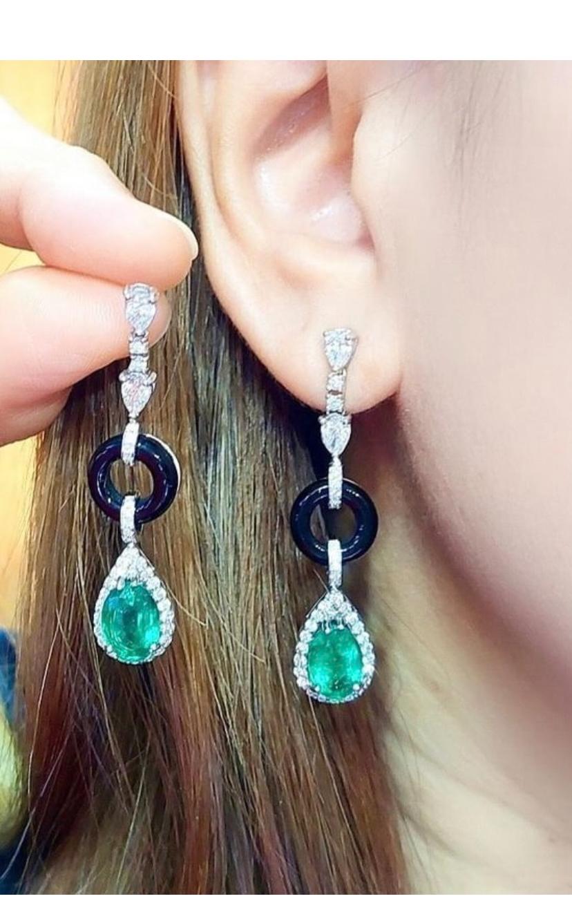 Women's AIG Certified 6.00 Ct Natural Zambian Emeralds 1.95 Diamond 18K Gold Earrings  For Sale