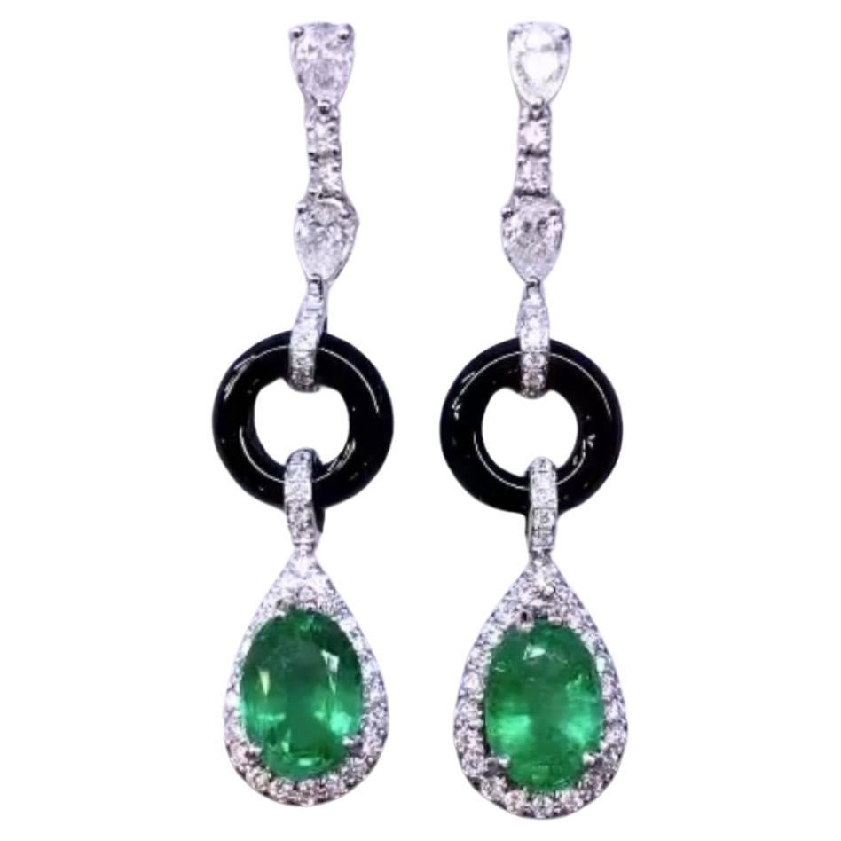 AIG Certified 6.00 Ct Natural Zambian Emeralds 1.95 Diamond 18K Gold Earrings  For Sale