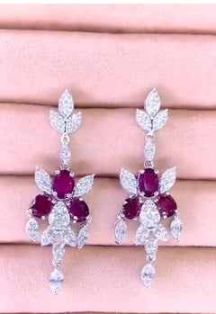 AIG Certified 6.00 Ct Siamese Rubies 2.40 Ct Diamonds 18k Gold Earrings