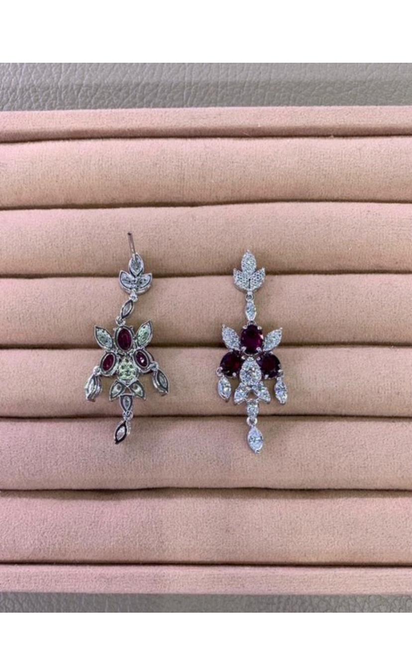 Women's AIG Certified 6.00 Ct Siamese Rubies 2.40 Ct Diamonds 18k Gold Earrings For Sale