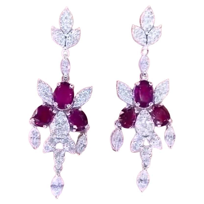 AIG Certified 6.00 Ct Siamese Rubies 2.40 Ct Diamonds 18k Gold Earrings