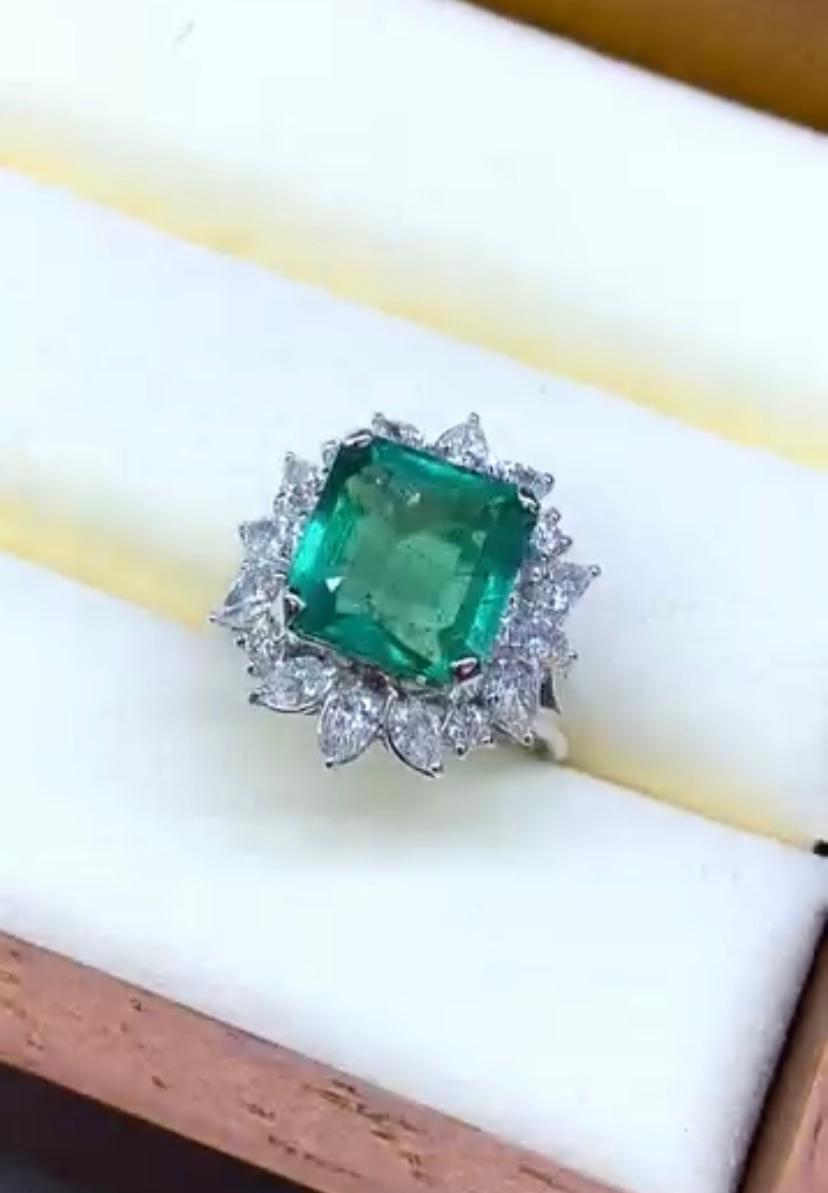 Emerald Cut AIG Certified 6.00 Ct Zambia Emerald Diamond Gold Cocktail Ring For Sale