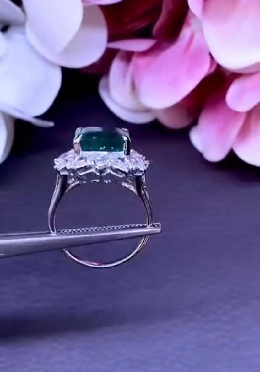 AIG Certified 6.00 Ct Zambia Emerald Diamond Gold Cocktail Ring For Sale 2