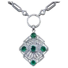AIG Certified 6.08 Carats Zambian Emeralds 2.50 Ct Diamonds 18K Gold Pendant