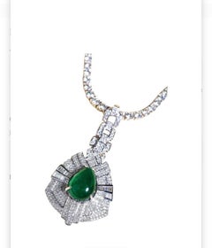 GUILD Certified 6.00 Ct Zambian Emerald 2.00 Ct Diamonds 18K Gold Pendant
