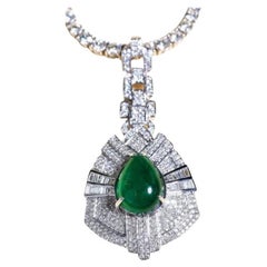 AIG Certified 6.20 Ct Zambian Emerald 2.20 Ct Diamonds 18K Gold Pendant