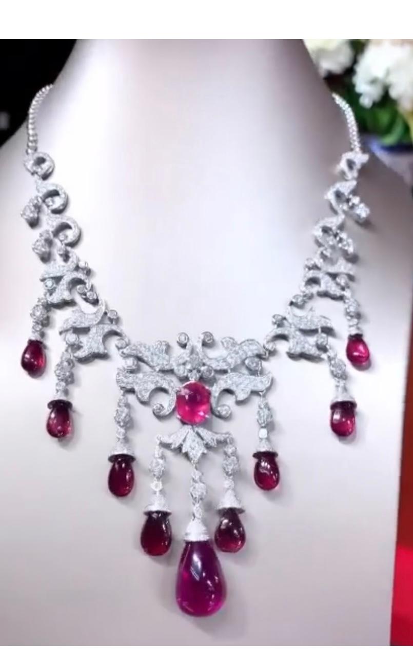 Women's AIG Certified 62.00 Ct Rubellite Tourmaline  14.00 Ct Diamonds 18k Gold Necklace For Sale