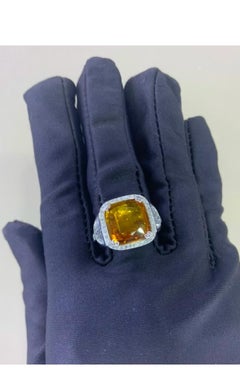 AIG Certified 6.30 Carats Orange Sapphire 1.40 Ct Diamonds 18K Gold Ring