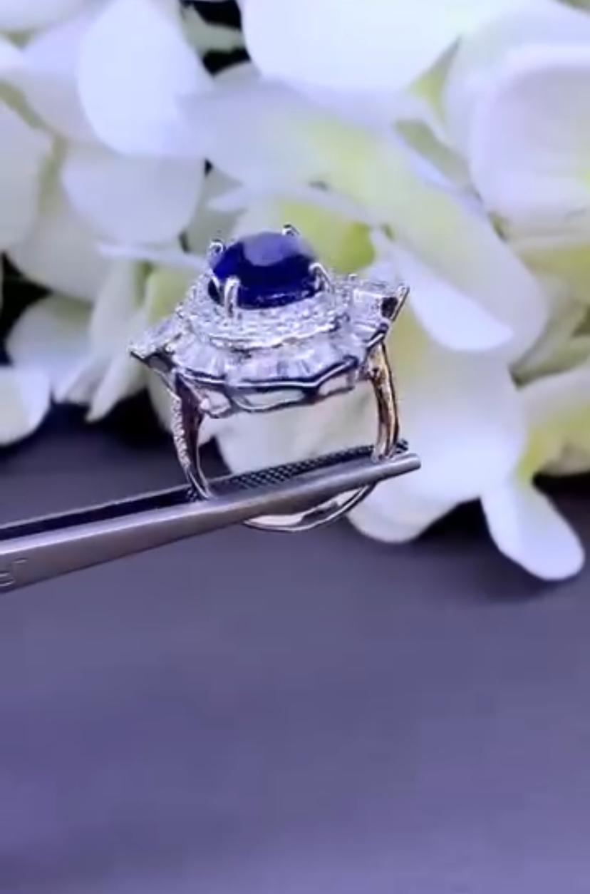 Oval Cut AIG Certified 6.30 Ct Royal Blue Ceylon Sapphire 1.90 Ct Diamonds 18K Gold Ring