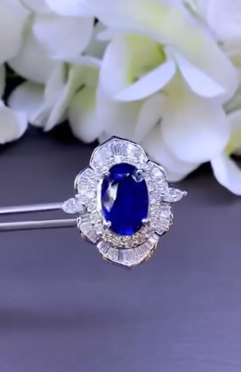 AIG Certified 6.30 Ct Royal Blue Ceylon Sapphire 1.90 Ct Diamonds 18K Gold Ring For Sale 1