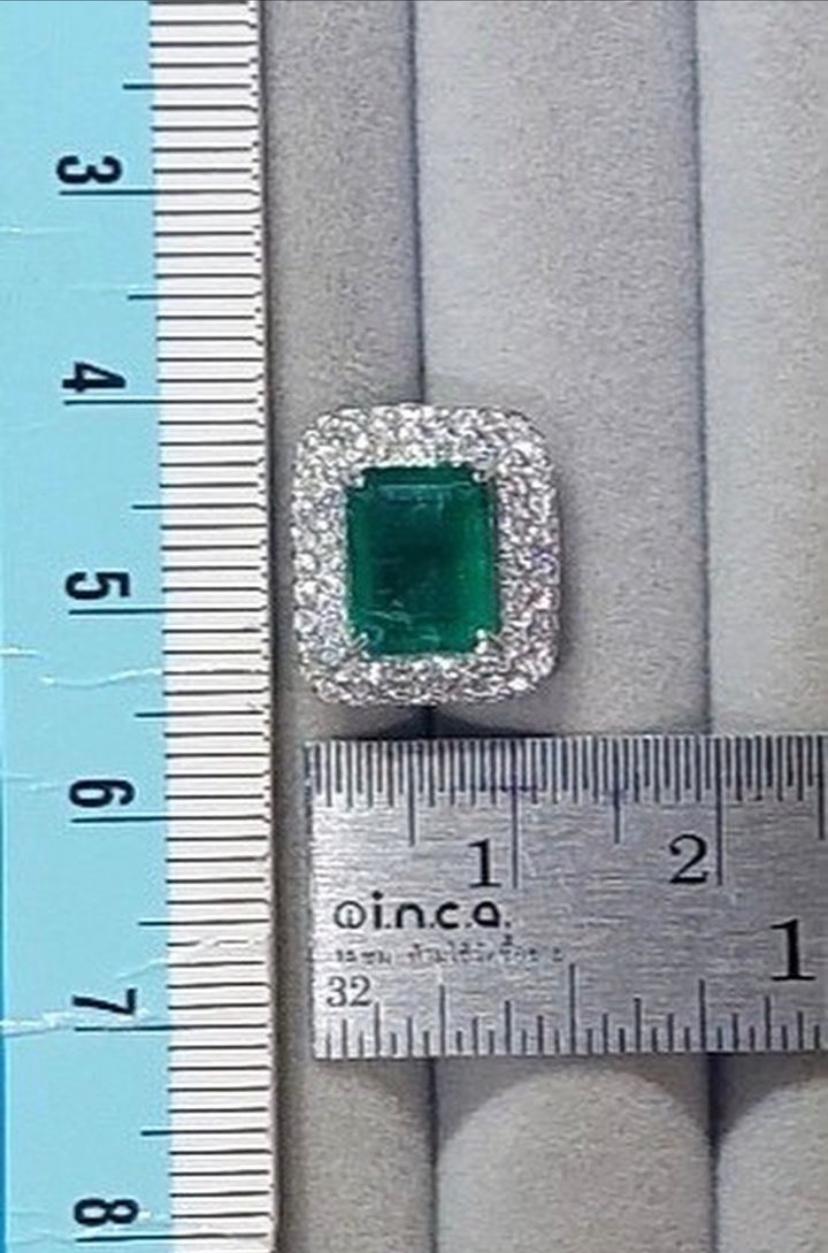 AIG Certified 6.37 Carats Zambian Emeralds  1.13 Ct Diamonds 18K Gold Earrings  For Sale 3