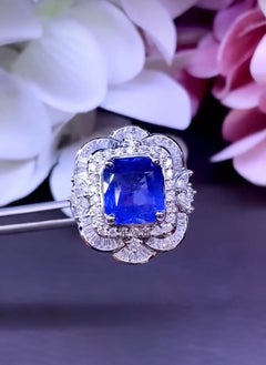 AIG Certified 6.40 Ct Cornflower Ceylon Sapphire 1.50 Ct Diamonds 18K Gold Ring