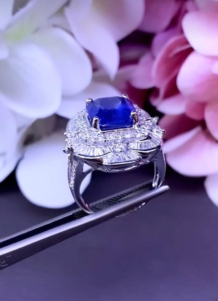 Taille mixte Bague en or 18 carats certifiée AIG, saphir de Ceylan tournesol 6,40 carats et diamants 1,50 carat en vente