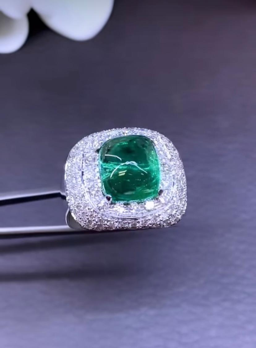AIG-zertifiziert  6,50 Karat sambischer Smaragd 1,90 Karat Diamanten 18k Gold Ring für Damen oder Herren im Angebot