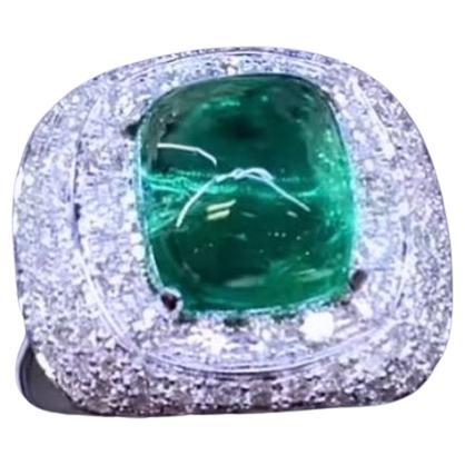 AIG Certified  6.50 Carat Zambian Emerald 1.90 Ct Diamonds 18k Gold Ring