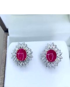 AIG Certified 6.50 Ct Burma Rubies 2.20 Ct Diamonds 18k Gold Earrings