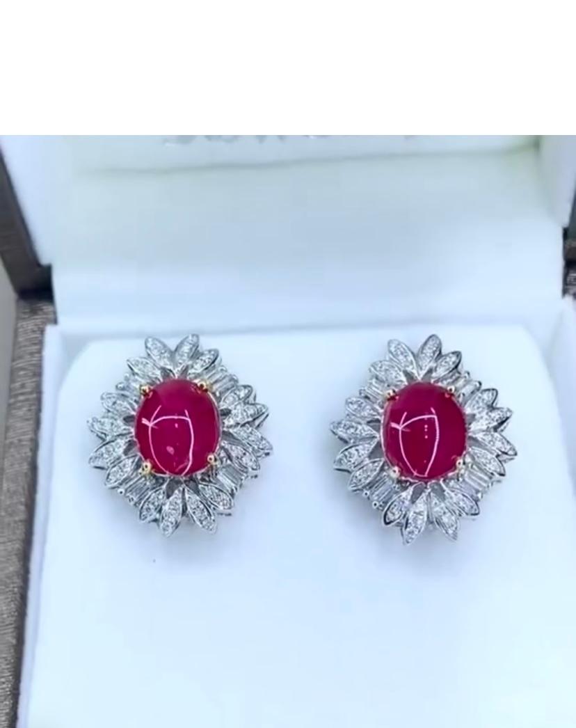 Oval Cut AIG Certified 6.50 Ct Burma Rubies 2.20 Ct Diamonds 18k Gold Earrings For Sale