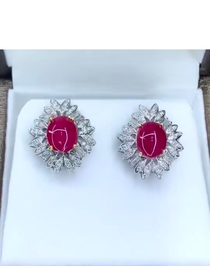 AIG Certified 6.50 Ct Burma Rubies 2.20 Ct Diamonds 18k Gold Earrings In New Condition For Sale In Massafra, IT