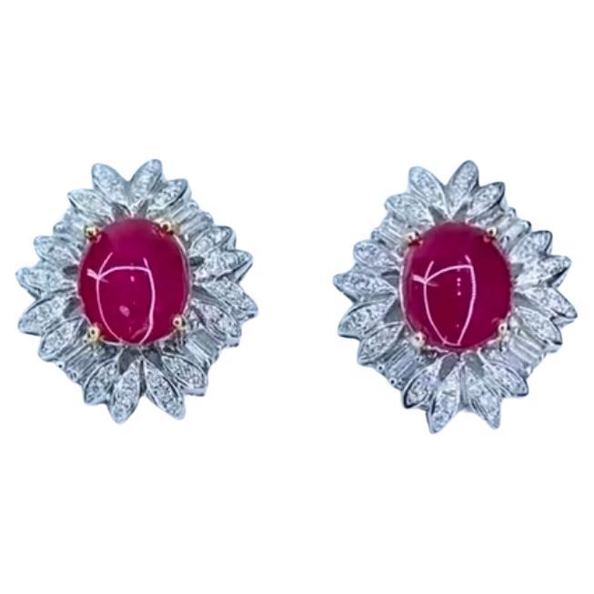 Pendientes de oro de 18 quilates con certificado AIG de 6,50 quilates de rubíes de Birmania y 2,20 quilates de diamantes