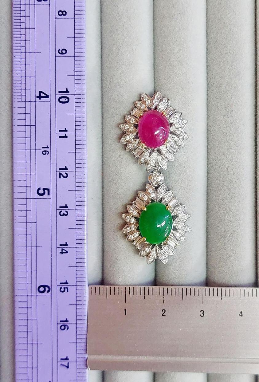 Women's AIG Certified 6.50 Ct Burma Ruby  3.90 Ct Jades   Diamonds  18K Gold Earrings  For Sale