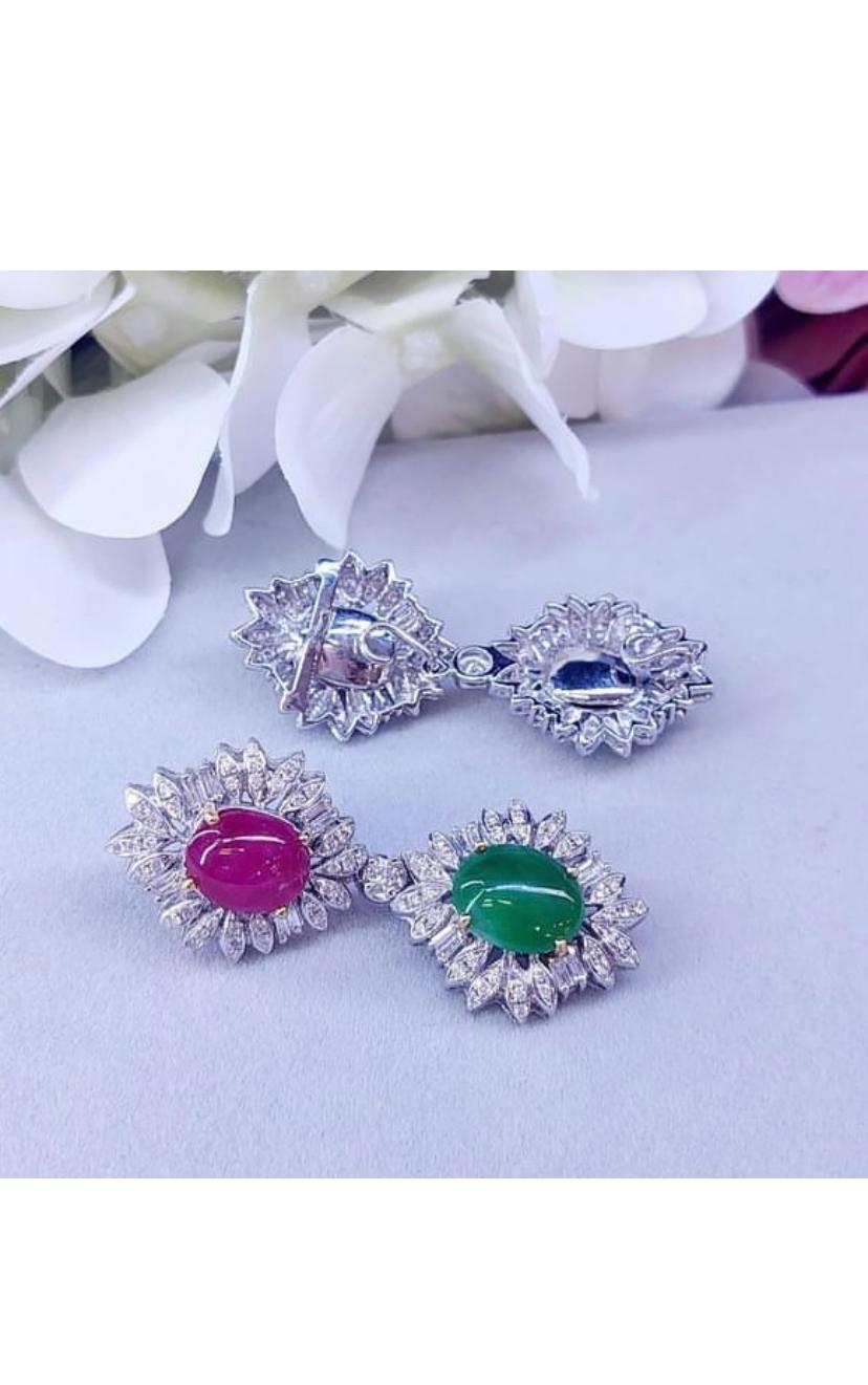 AIG Certified 6.50 Ct Burma Ruby  3.90 Ct Jades   Diamonds  18K Gold Earrings  For Sale 1