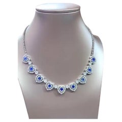 AIG Certified 6.50 Ct Diamonds 5.70 Ct Ceylon Sapphires 18K Gold Necklace