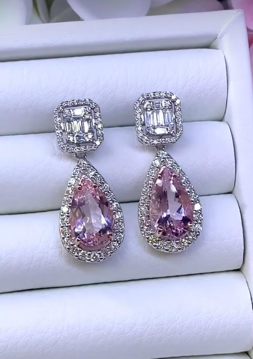 An exquisite Pink Morganite and Diamonds pair of earrings, in contemporary design, so elegant and sophisticate style .
Crafted with meticulously attention on details.
Elevate your look and add a touch of class and charm on your outfit.
Stunning