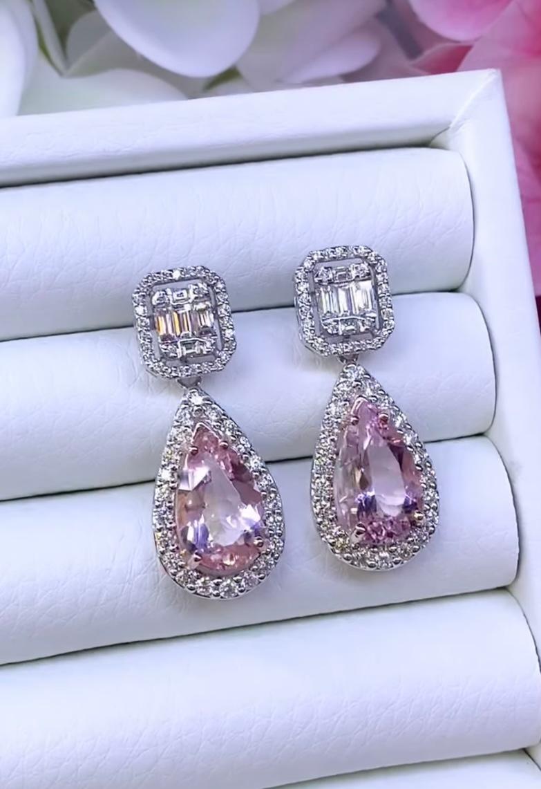 AIG Certified 6.55 Carat Pink Morganite Diamonds 18K Gold Earrings In New Condition For Sale In Massafra, IT