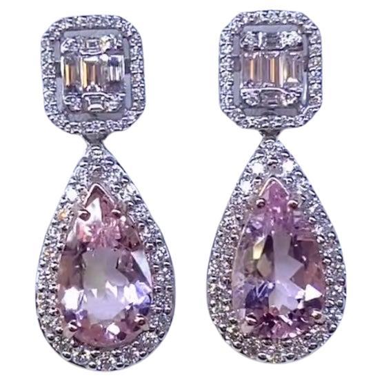 AIG Certified 6.55 Carat Pink Morganite Diamonds 18K Gold Earrings For Sale