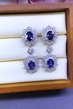 AIG Certified 6.70 Ct Ceylon Sapphires 5.00 Ct Diamonds 18K Gold Earrings