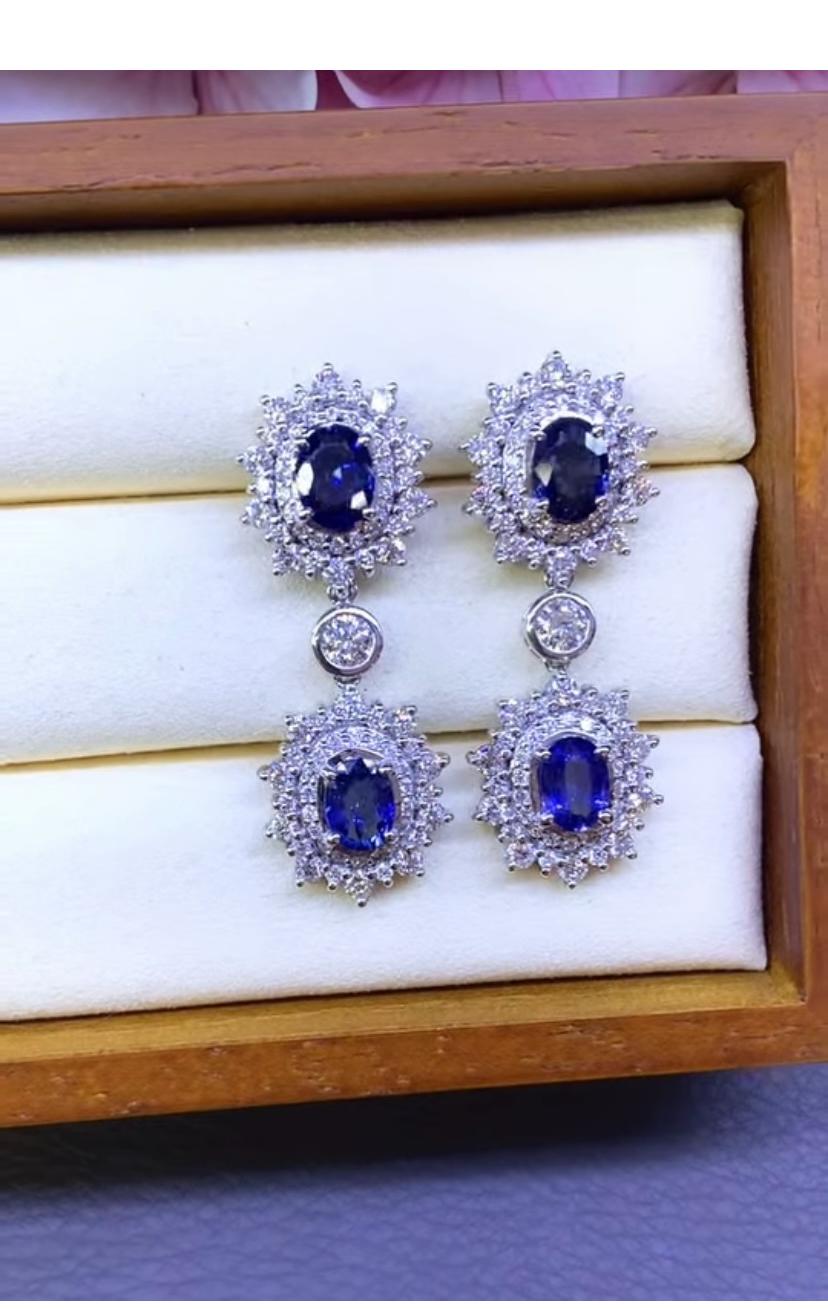 Oval Cut AIG Certified 6.70 Ct Ceylon Sapphires 5.00 Ct Diamonds 18K Gold Earrings For Sale