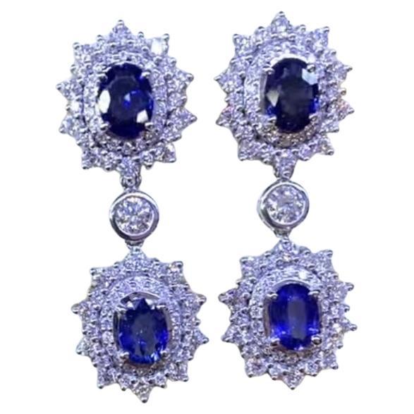 AIG Certified 6.70 Ct Ceylon Sapphires 5.00 Ct Diamonds 18K Gold Earrings