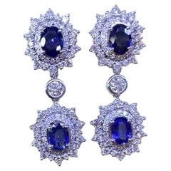 AIG Certified 6.70 Ct Ceylon Sapphires 5.00 Ct Diamonds 18K Gold Earrings