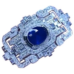 AIG Certified 6.76 Ct Royal Blu Ceylon Sapphire 3.70 Ct Diamonds Brooch Pendant