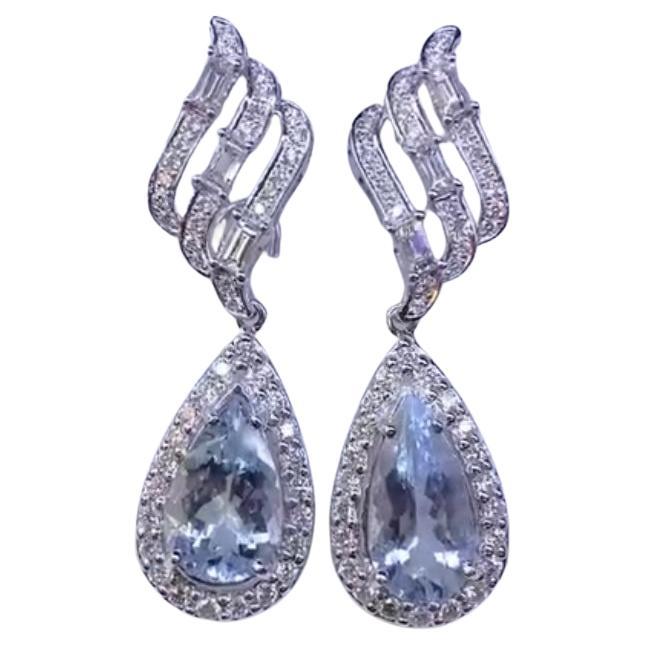 AIG Certified 6.80 Carat Aquamarine  Diamonds 18K Gold Earrings