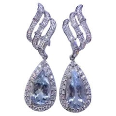 AIG Certified 6.80 Carat Aquamarine  Diamonds 18K Gold Earrings
