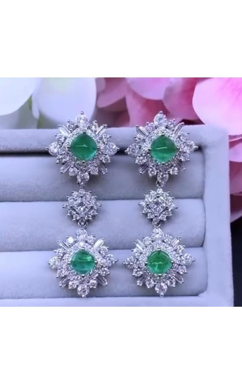 Women's AIG certified 6.80 Ct Diamonds Zambia Emeralds 5.40 Ct 18K Gold Earrings For Sale