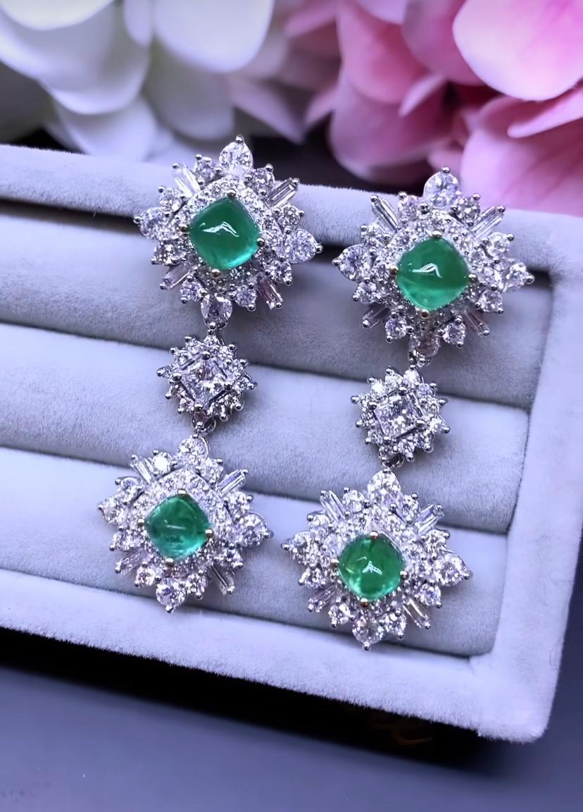 AIG certified 6.80 Ct Diamonds Zambia Emeralds 5.40 Ct 18K Gold Earrings  For Sale 1