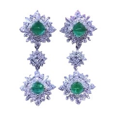 AIG certified 6.80 Ct Diamonds Zambia Emeralds 5.40 Ct 18K Gold Earrings
