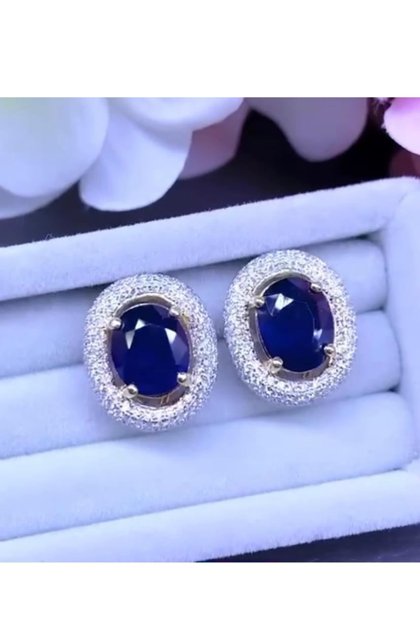 AIG Certified 6.85 Ct  Blue Ceylon Sapphires  Diamonds 18K Gold Earrings  For Sale 1