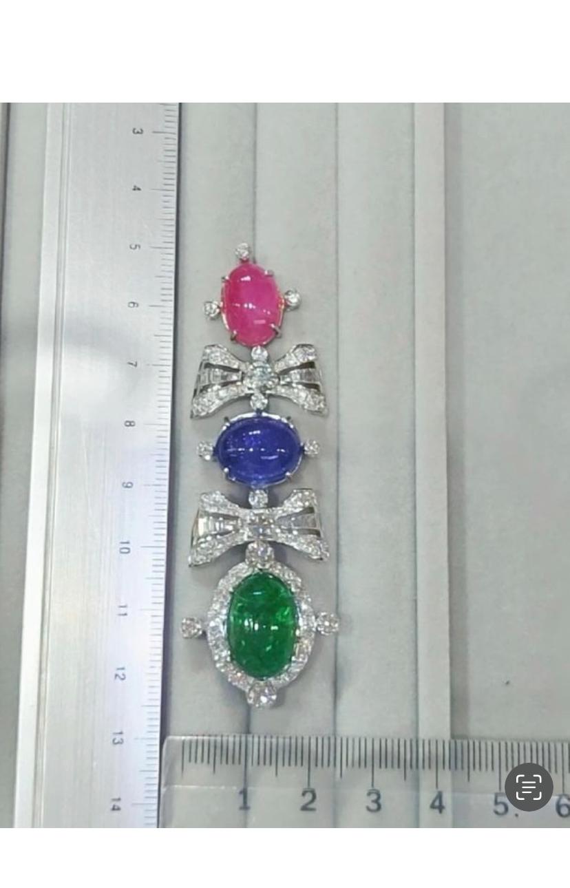 AIG Certified 68.50 Ct  Emeralds  Rubies Tanzanites Diamonds 18K Gold Earrings  In New Condition For Sale In Massafra, IT