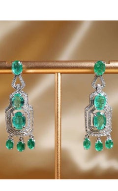 AIG Certified 6.90 Carats Zambian Emeralds Diamonds 18K Gold Earrings