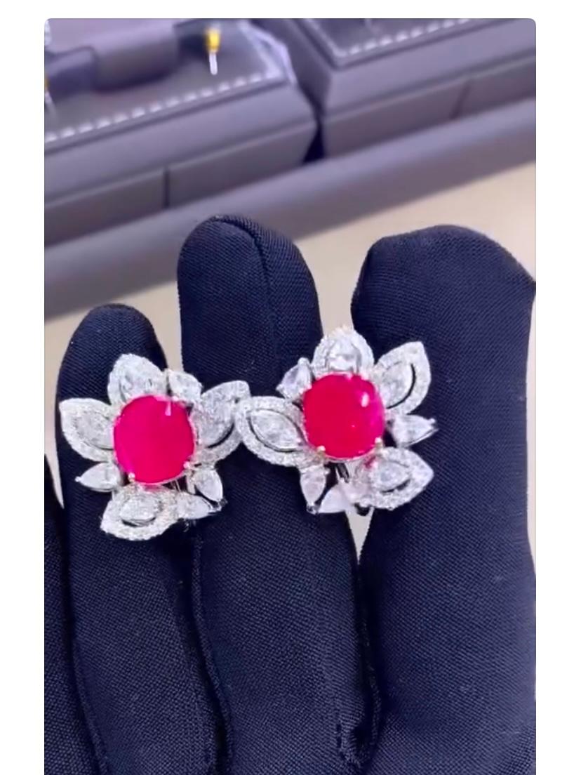 Oval Cut AIG Certified 6.90 Ct Burma Rubies  3.60 Ct Diamonds 18K Gold Earrings For Sale