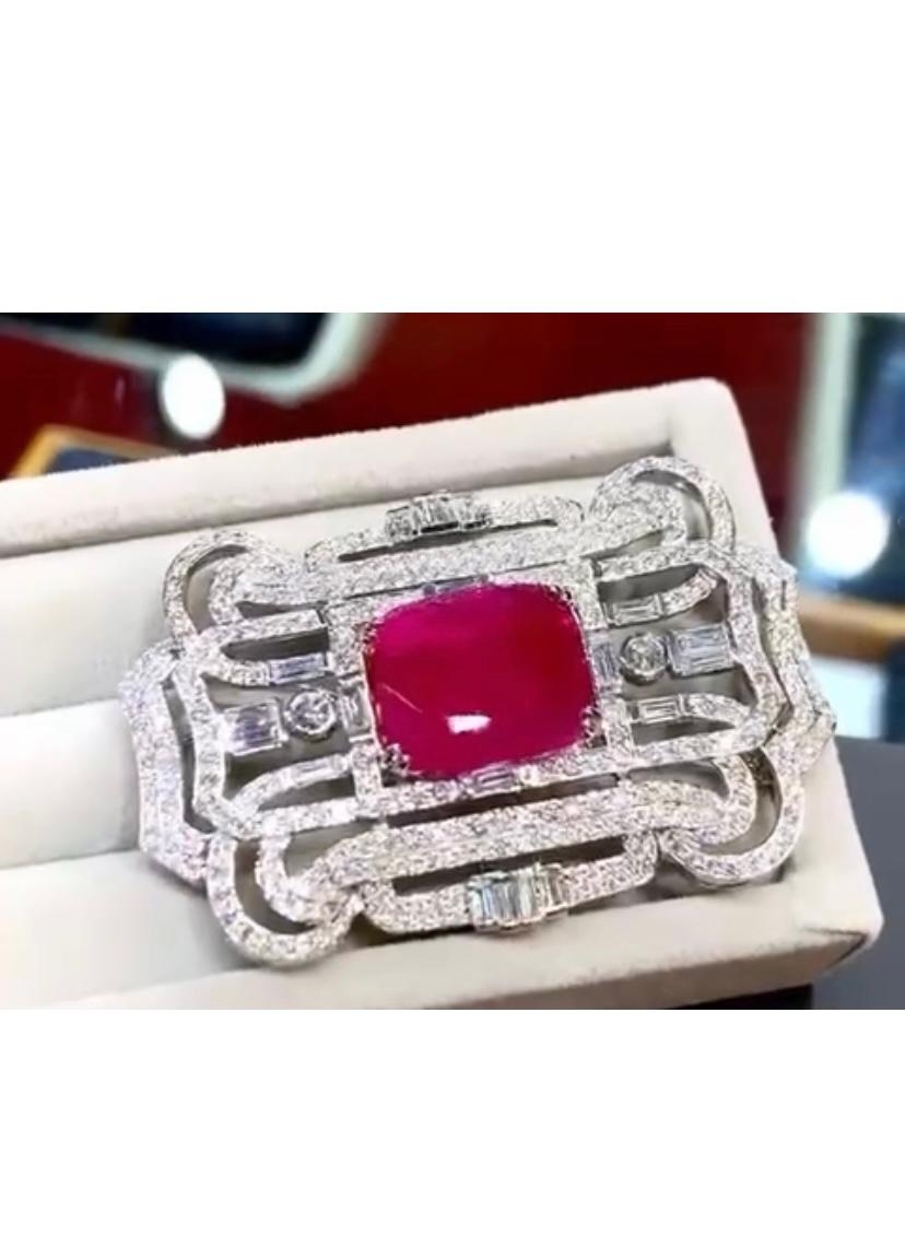 AIG Certified 6.90 Ct Burma Ruby 4.62 Ct Diamonds 18K Gold Brooch-Pendant For Sale 1