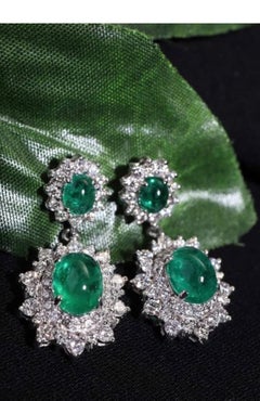 6.90 Zambian Emeralds, 2.80 Ct Diamonds, 18K Gold Earrings