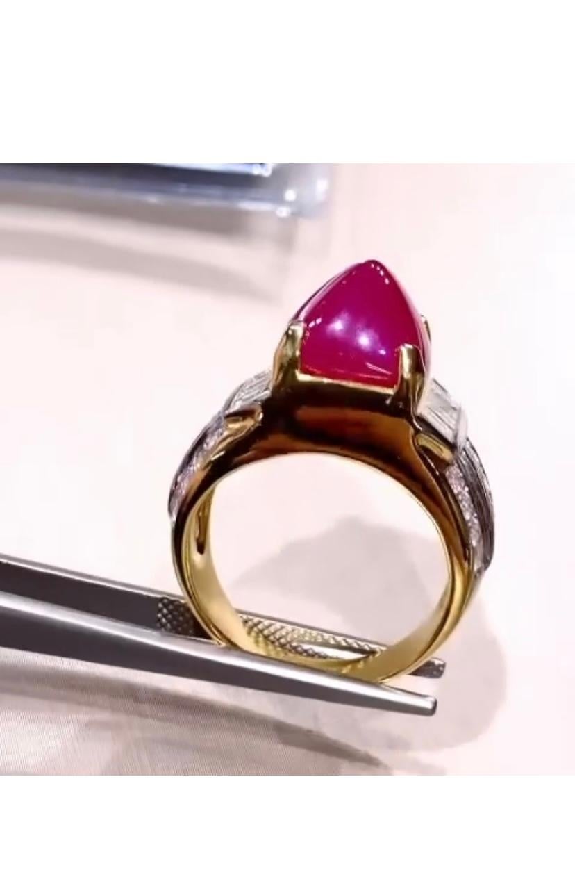 An exquisite ring in contemporary and refined design, so essential and chic. Add a touch of glamour and class on your  look. 
Magnificent ring come in 18k gold with a Natural Burma Ruby of 7.00 carat, perfect cut, extra fine quality, stunning color,